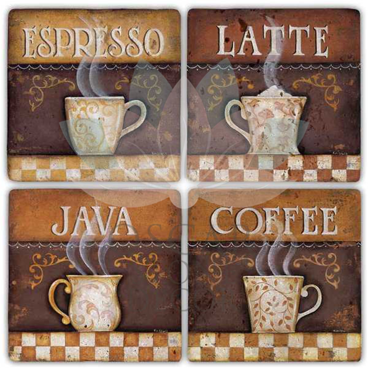OSCAR STONE DECOR COFFEE TIME 4'lü DOĞALTAŞ BARDAK ALTLIĞI / BA271 (COASTER)