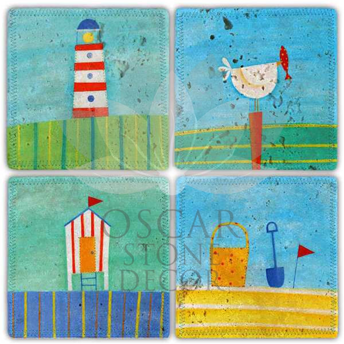 OSCAR STONE DECOR COLOR BEACH 4'lü DOĞALTAŞ BARDAK ALTLIĞI / BA279 (COASTER)