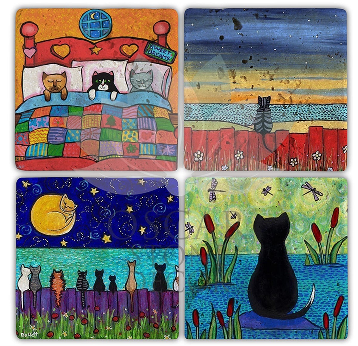 OSCAR STONE DECOR COLOR CATS 4'lü DOĞALTAŞ BARDAK ALTLIĞI / BA111 (COASTER)