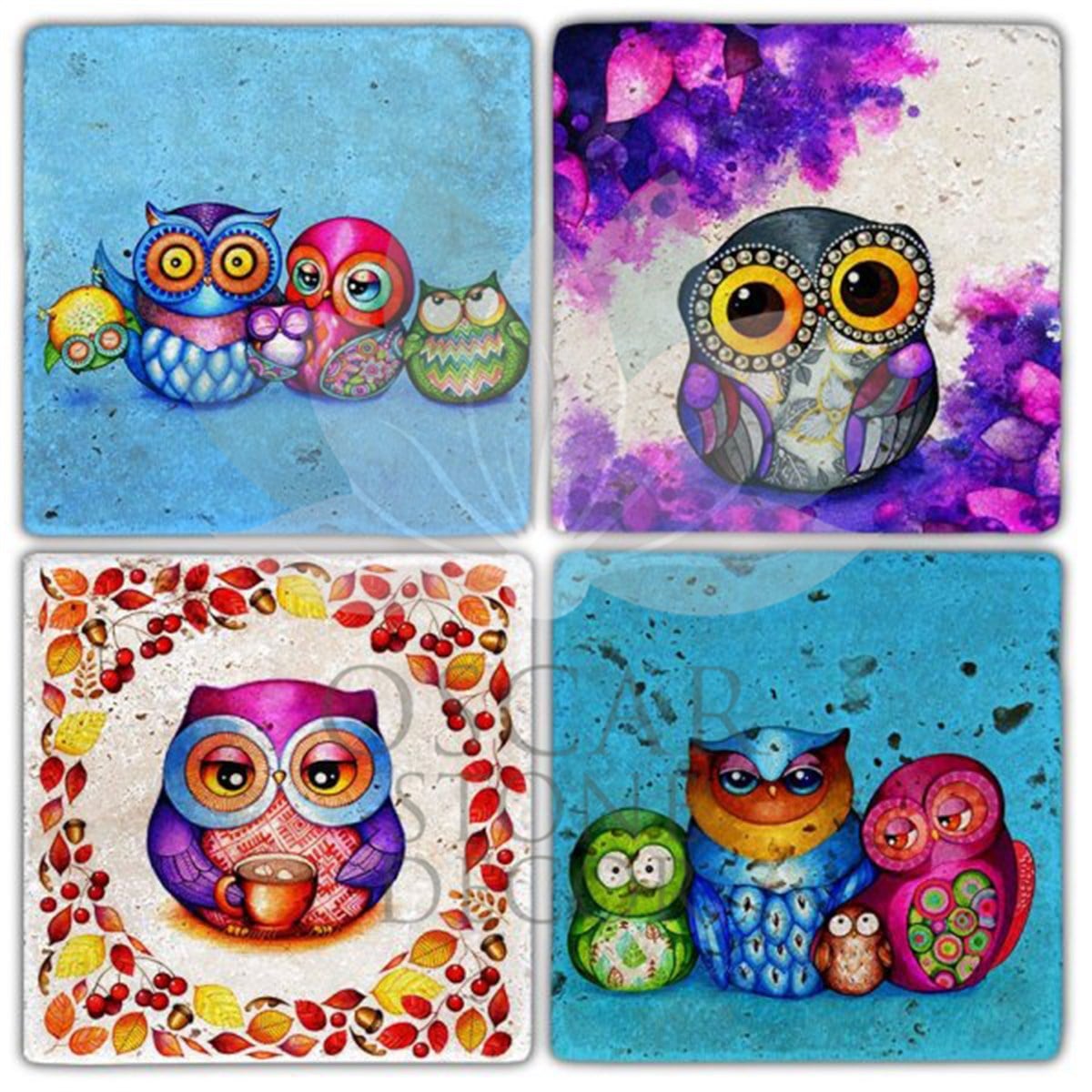 OSCAR STONE DECOR COLOR MR.BIRD 4'lü DOĞALTAŞ BARDAK ALTLIĞI / BA235 (COASTER)