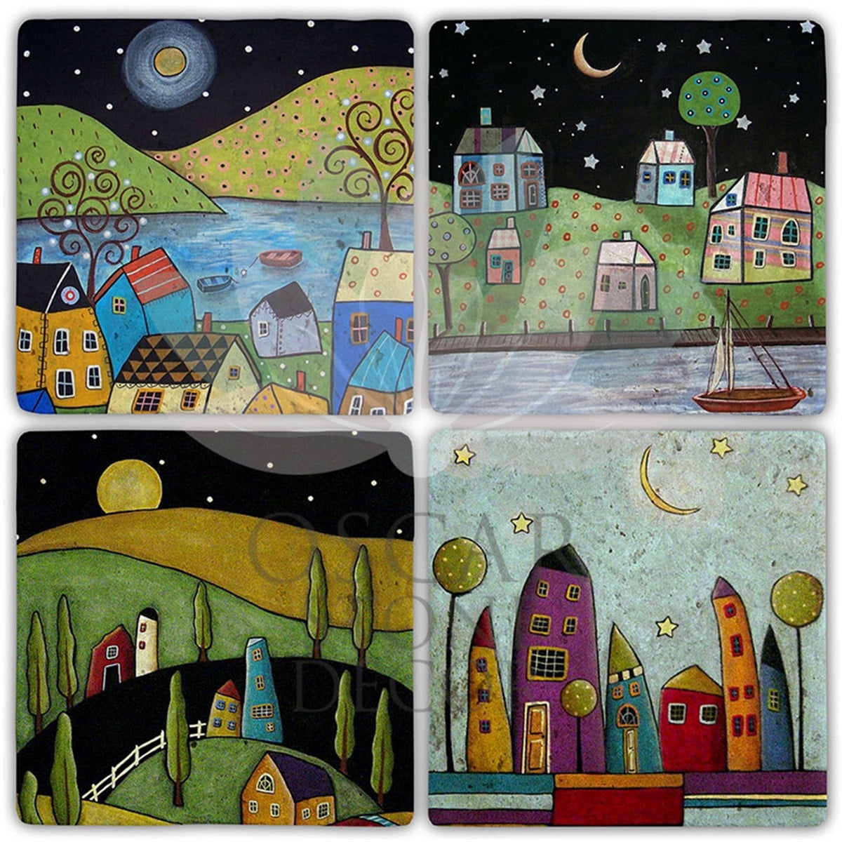 OSCAR STONE DECOR COLOR TOWN 4'lü DOĞALTAŞ BARDAK ALTLIĞI / BA487 (COASTER)