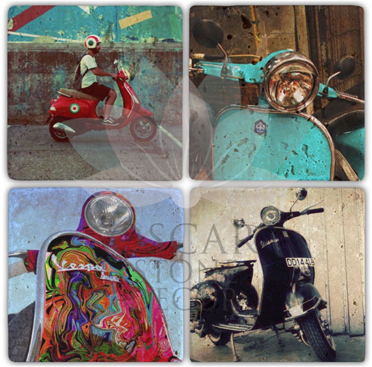 OSCAR STONE DECOR COLORED VESPA 4'lü DOĞALTAŞ BARDAK ALTLIĞI / BA029 (COASTER)