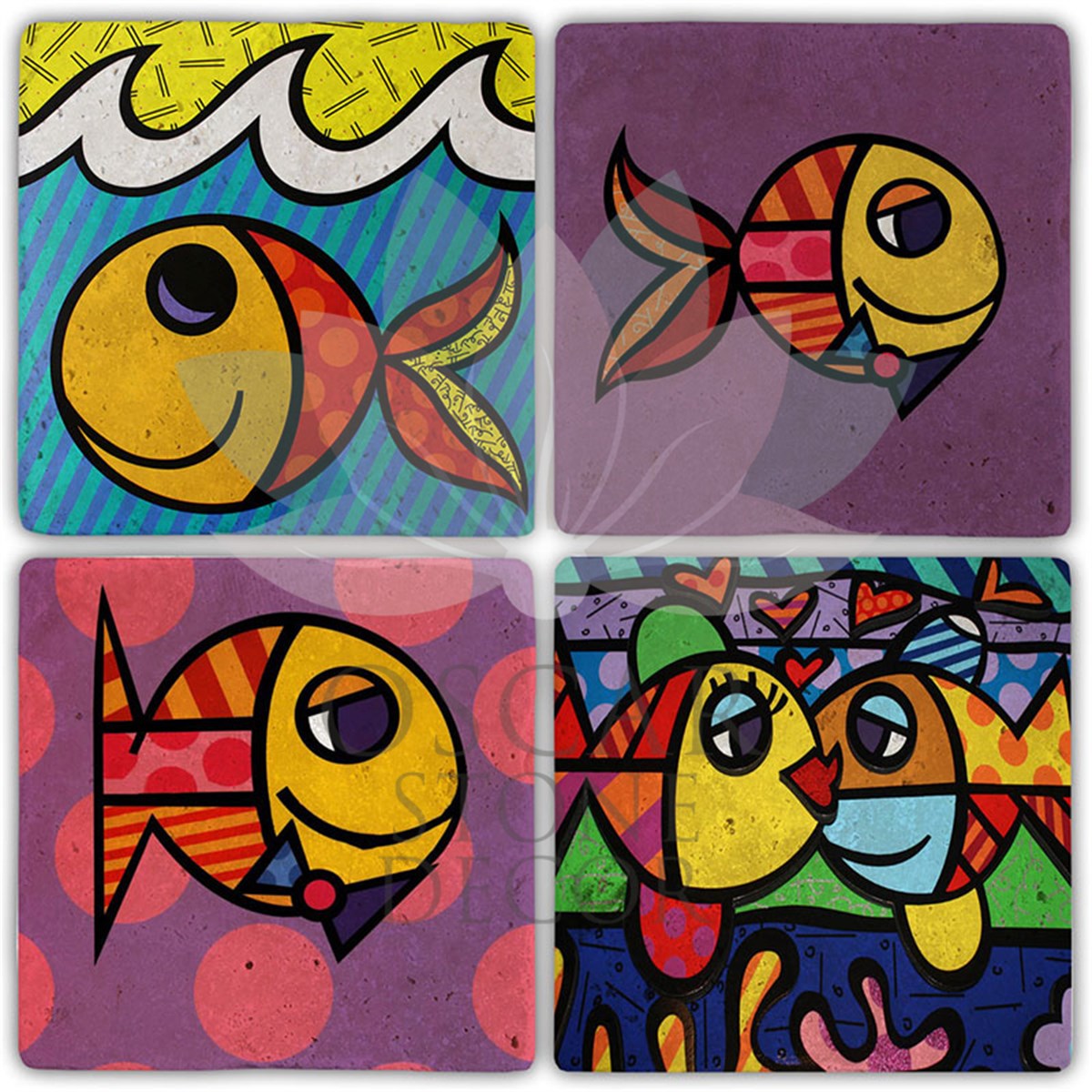 OSCAR STONE DECOR COLORFISH 4'lü DOĞALTAŞ BARDAK ALTLIĞI / BA380 (COASTER)