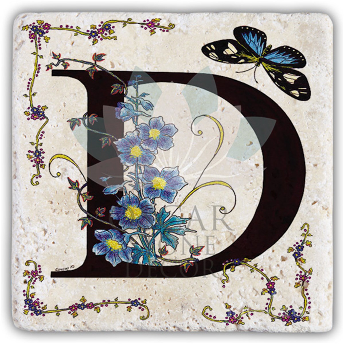 OSCAR STONE DECOR D HARFİ TEKLİ DOĞALTAŞ BARDAK ALTLIĞI / BA-D3 (COASTER)