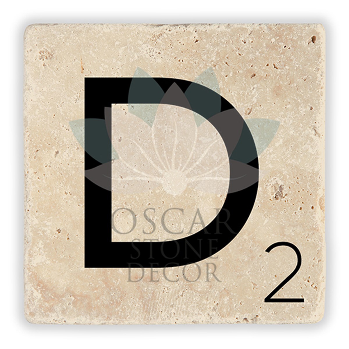 OSCAR STONE DECOR D HARFİ TEKLİ DOĞALTAŞ BARDAK ALTLIĞI / BA-D2 (COASTER)