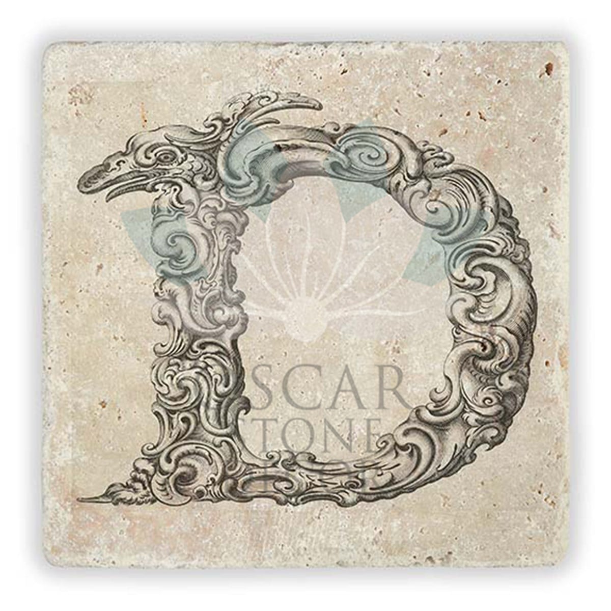 OSCAR STONE DECOR D HARFİ TEKLİ DOĞALTAŞ BARDAK ALTLIĞI / BA-D1 (COASTER)