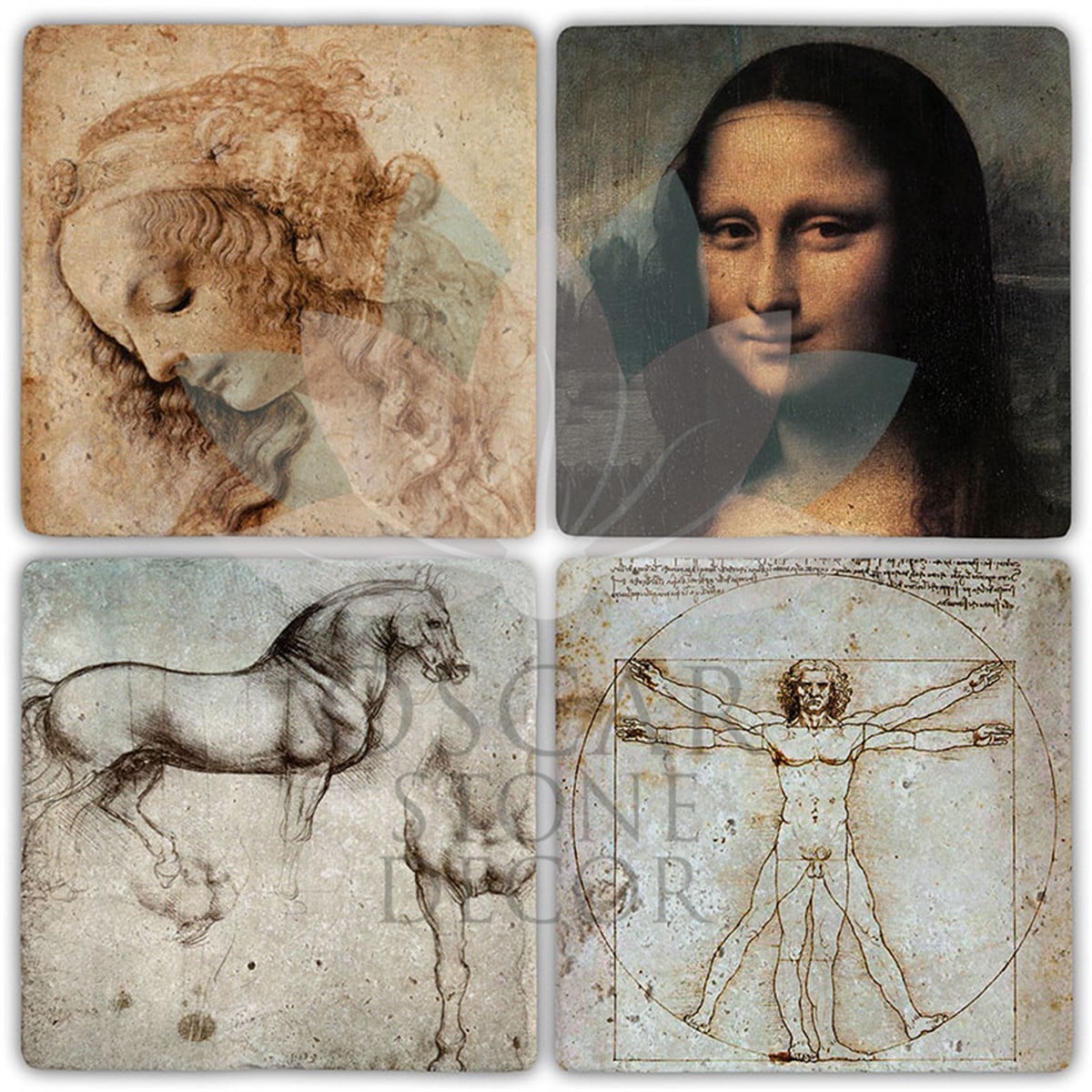 OSCAR STONE DECOR DA VINCI 4'lü DOĞALTAŞ BARDAK ALTLIĞI / BA468 (COASTER)