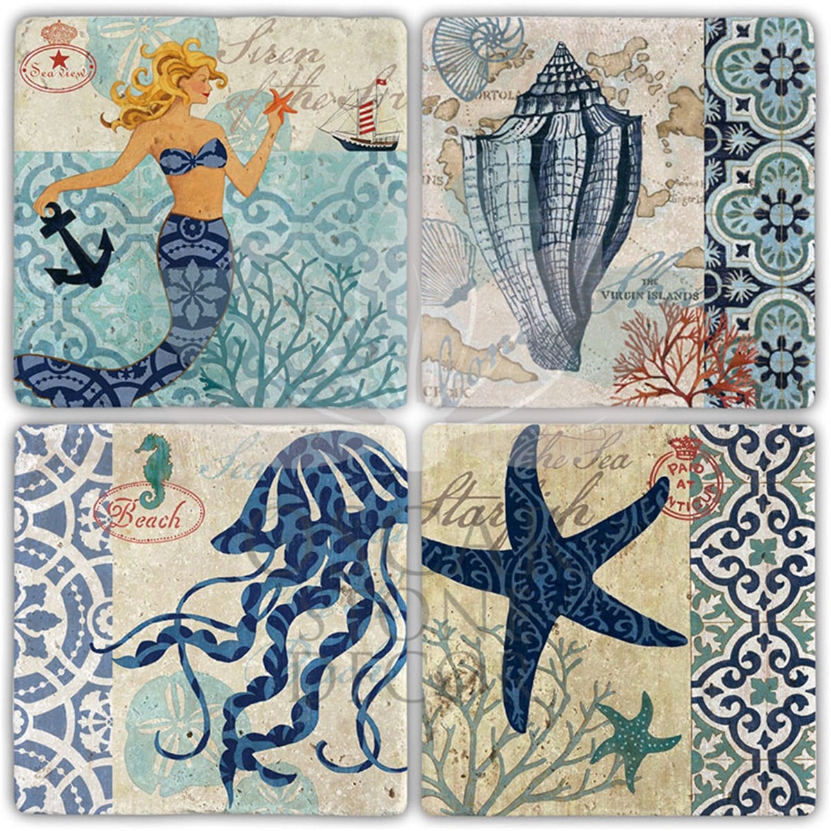 OSCAR STONE DECOR DENİZDE 4'lü DOĞALTAŞ BARDAK ALTLIĞI / BA475 (COASTER)