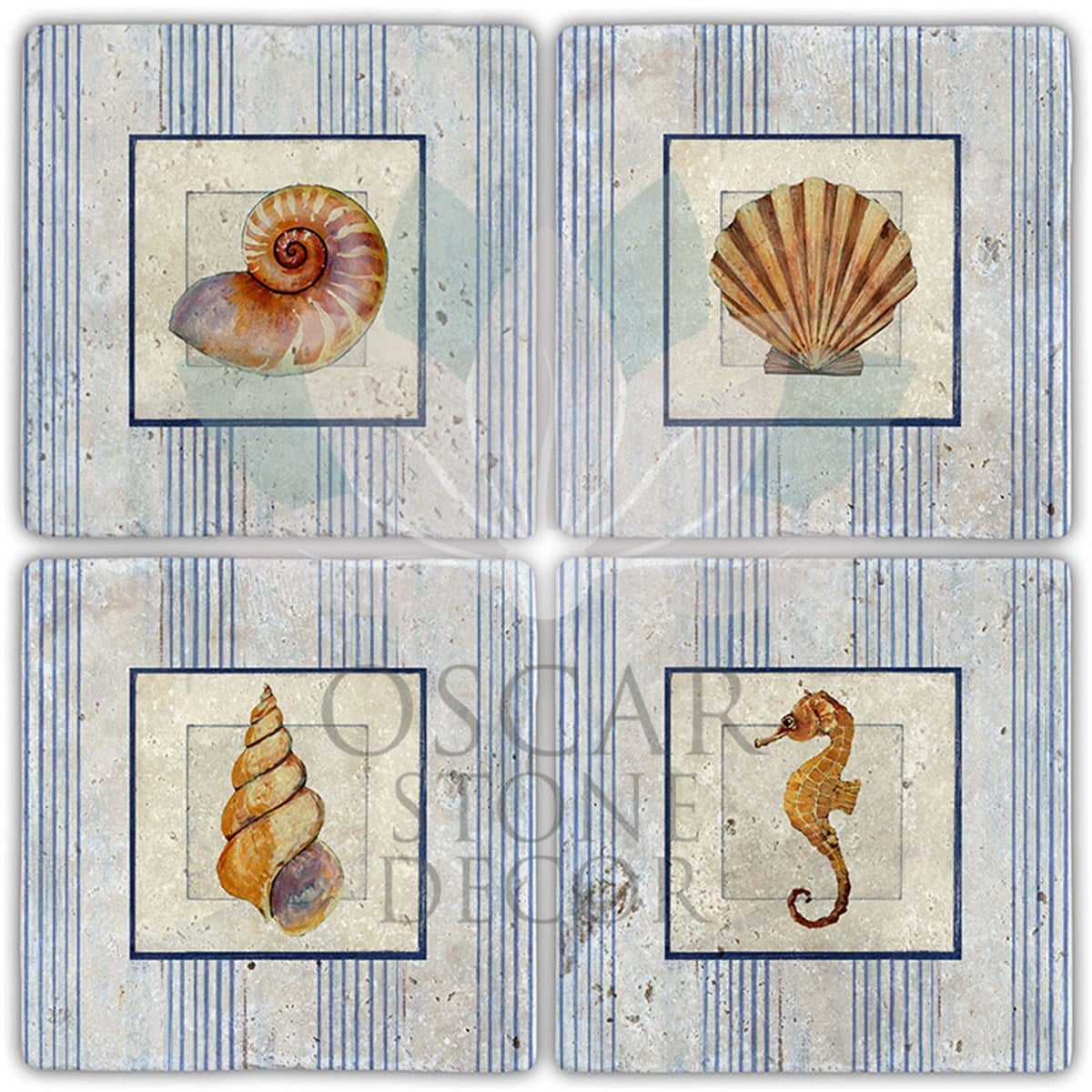 OSCAR STONE DECOR DENİZDE YAŞAM 4'lü DOĞALTAŞ BARDAK ALTLIĞI / BA378 (COASTER)