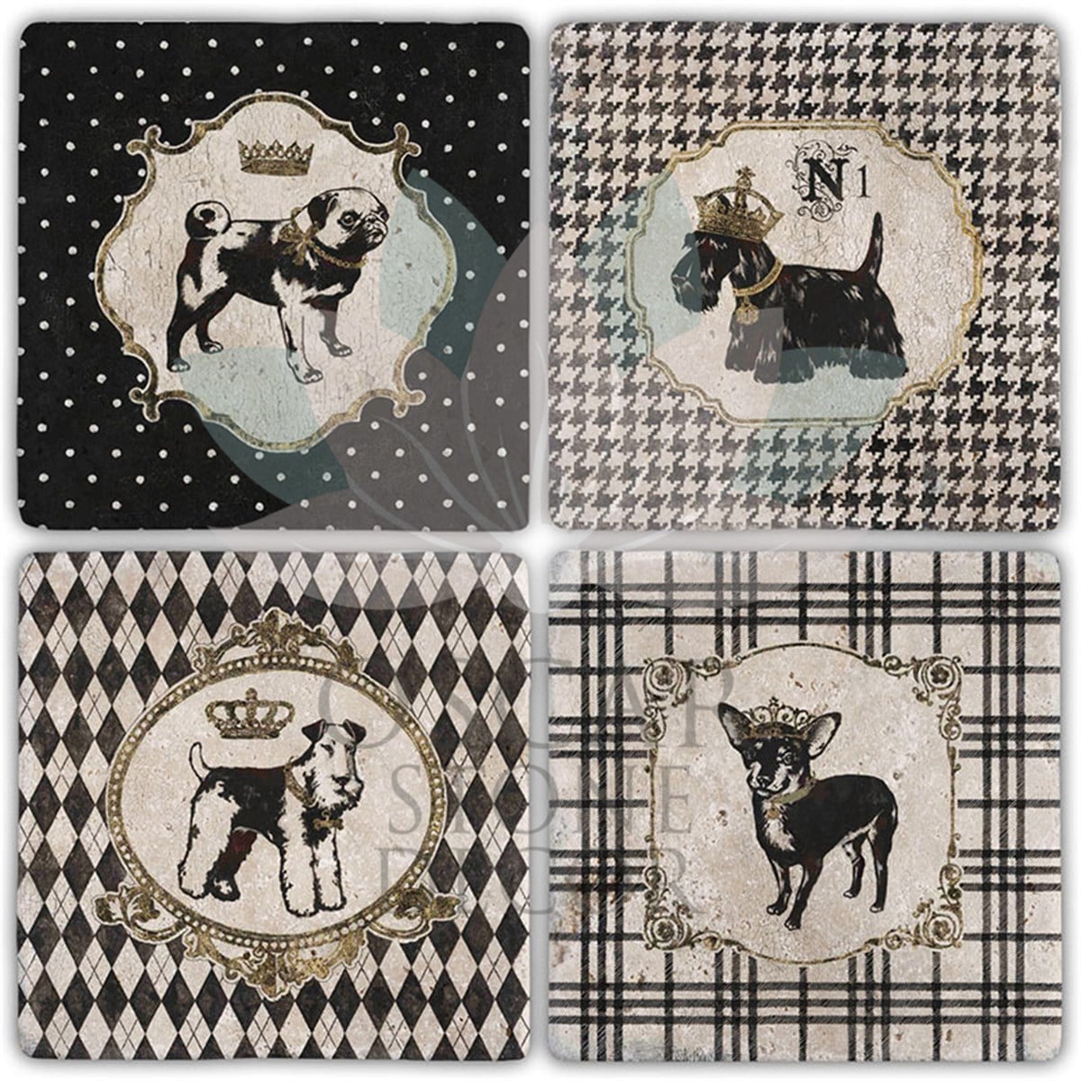 OSCAR STONE DECOR DOG ECOSE 4'lü DOĞALTAŞ BARDAK ALTLIĞI / BA504 (COASTER)