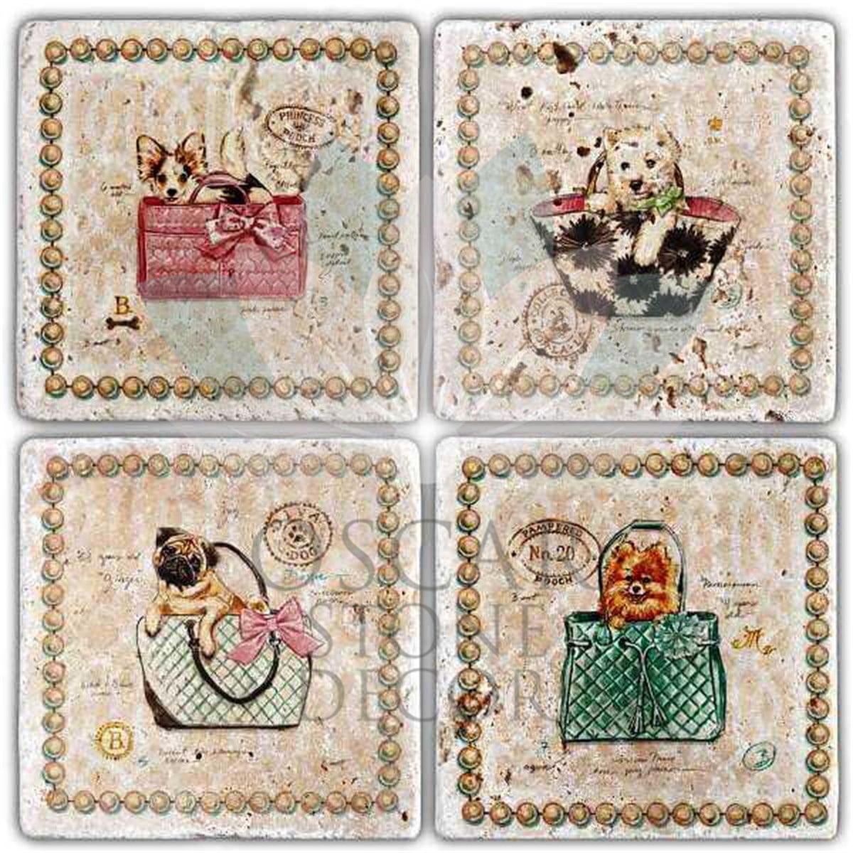 OSCAR STONE DECOR DOG IN THE BAG 4'lü DOĞALTAŞ BARDAK ALTLIĞI / BA278 (COASTER)