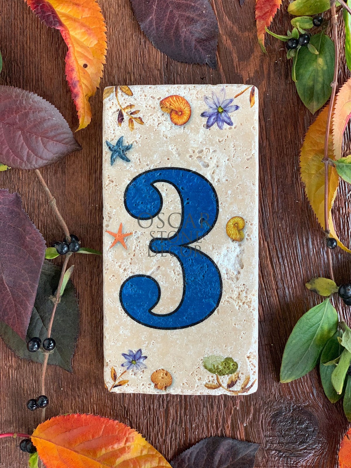OSCAR STONE DECOR DOĞALTAŞ KAPI NUMARASI, BLUE / KN-3 (DOOR NUMBER)