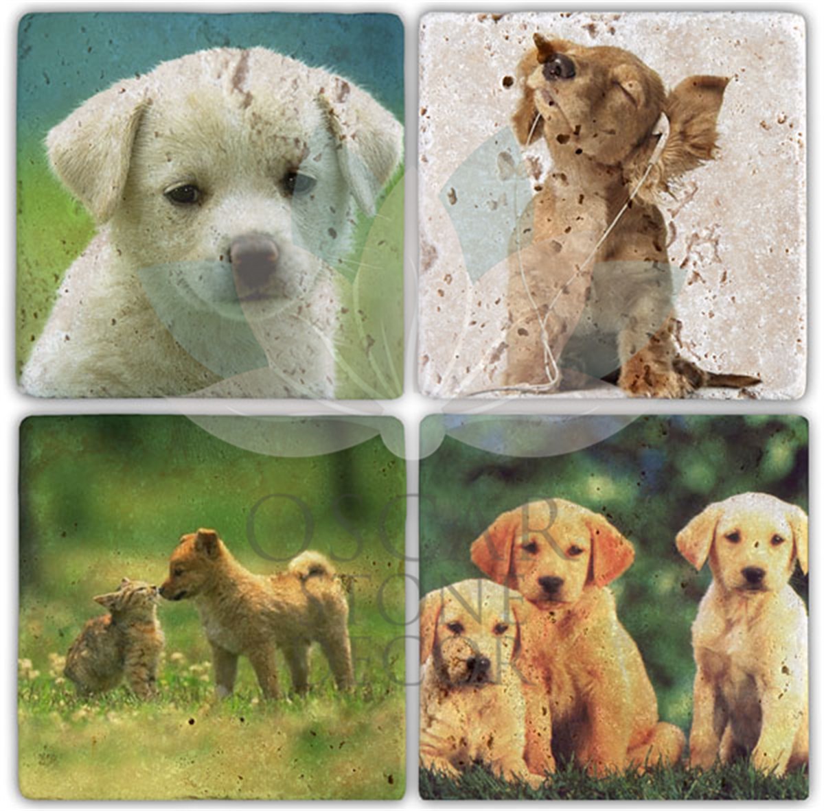 OSCAR STONE DECOR DOGS 4'lü DOĞALTAŞ BARDAK ALTLIĞI / BA066 (COASTER)