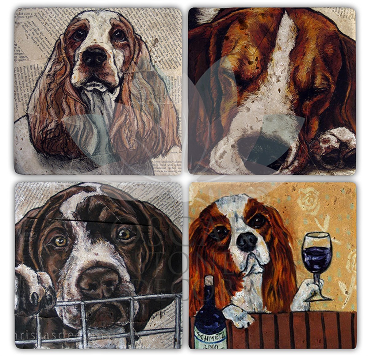 OSCAR STONE DECOR DOGS ÇİZİM 4'lü DOĞALTAŞ BARDAK ALTLIĞI / BA118 (COASTER)