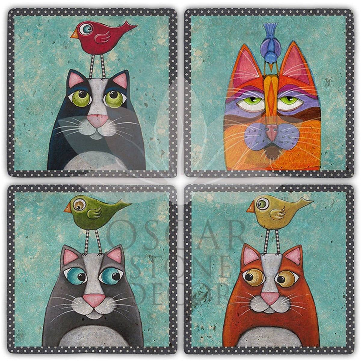 OSCAR STONE DECOR DREAM OF CATS 4'lü DOĞALTAŞ BARDAK ALTLIĞI / BA342 (COASTER)