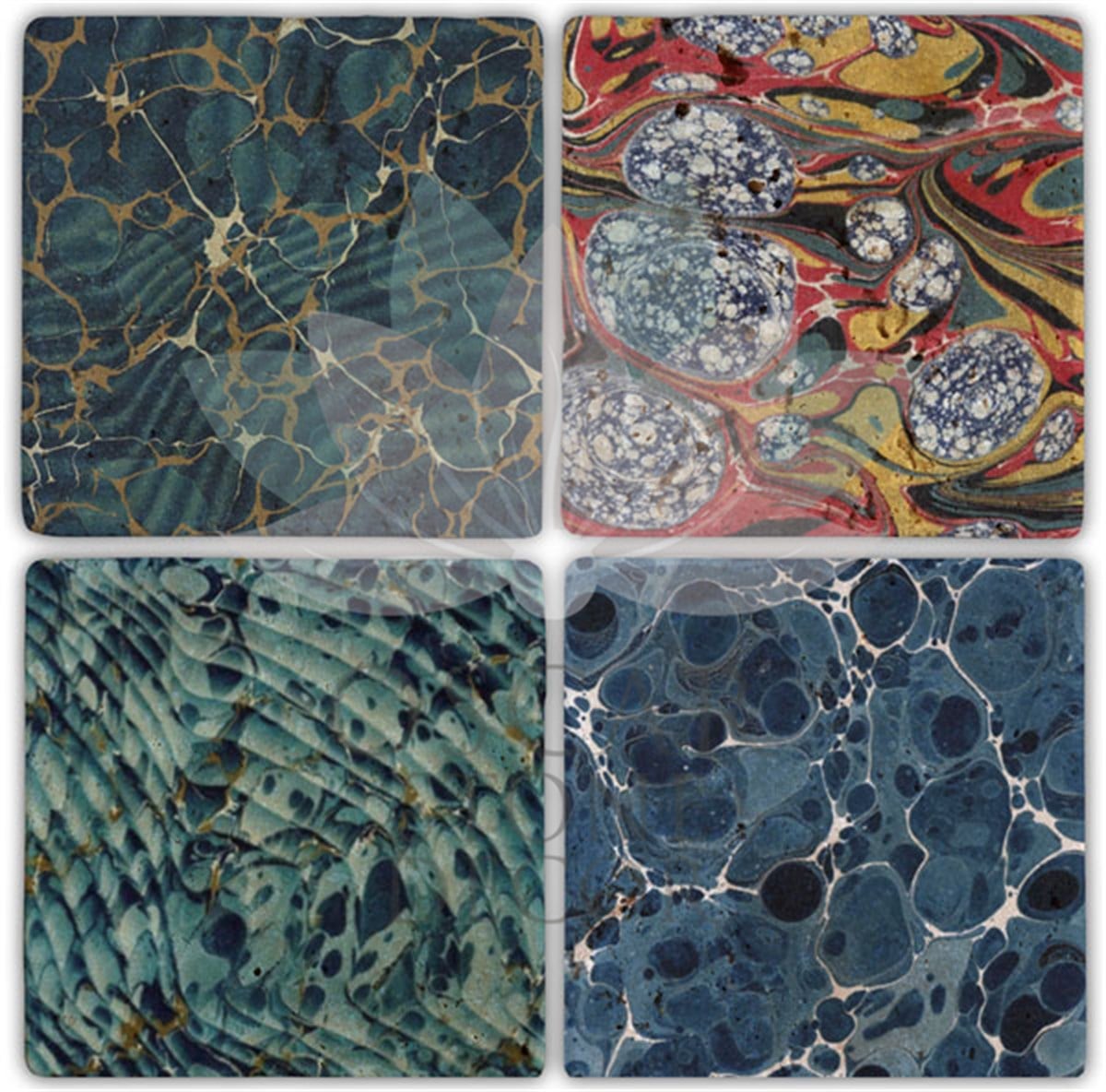 OSCAR STONE DECOR EBRULİ 4'lü DOĞALTAŞ BARDAK ALTLIĞI / BA039 (COASTER)