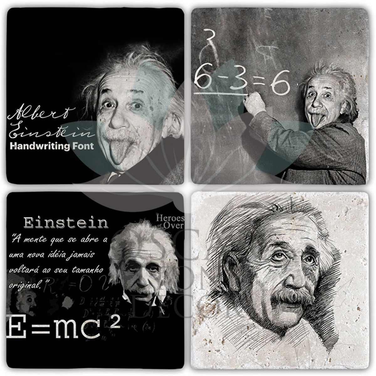 OSCAR STONE DECOR EINSTEIN 4'lü DOĞALTAŞ BARDAK ALTLIĞI / BA403 (COASTER)