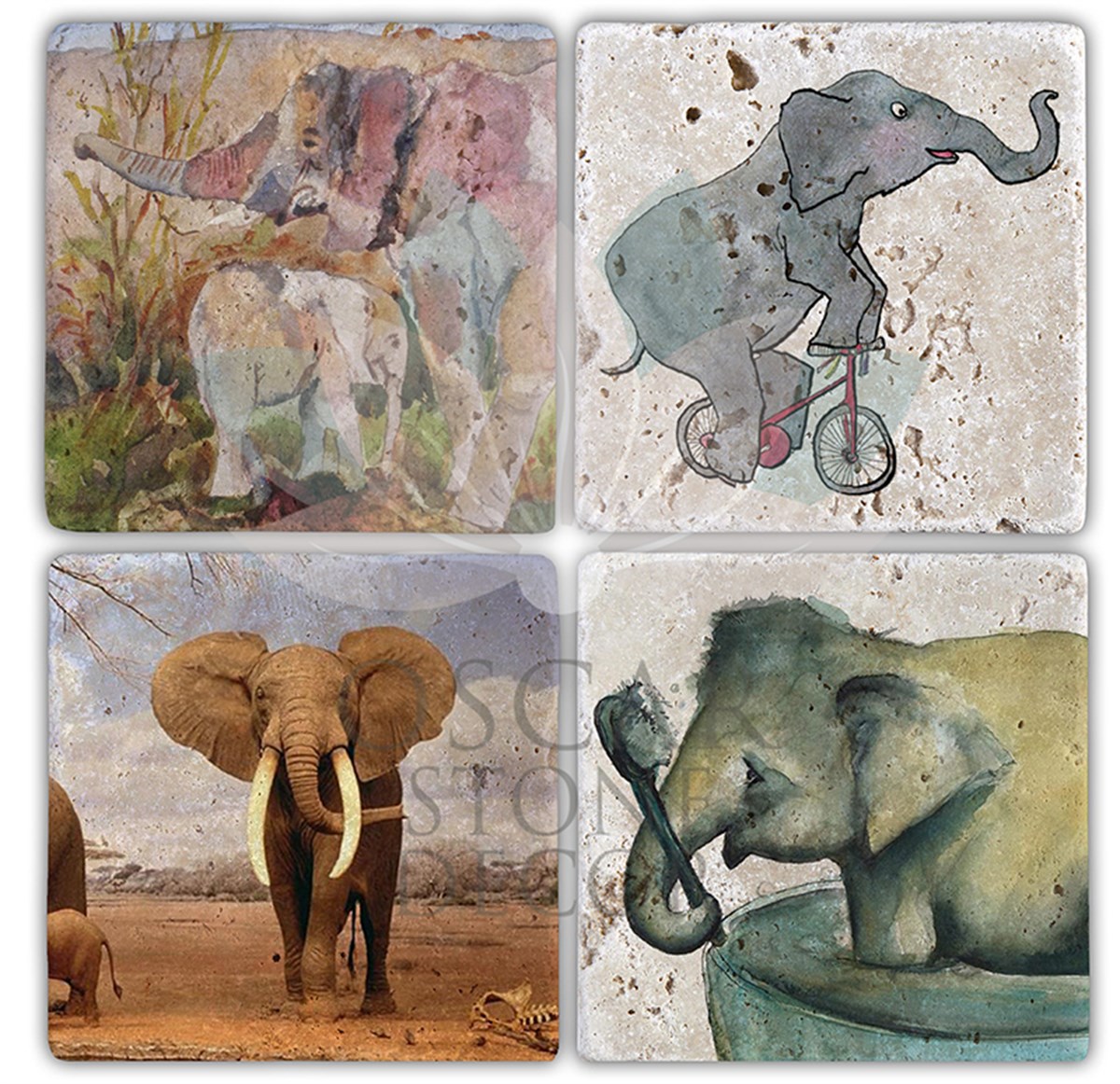 OSCAR STONE DECOR ELEPHANT 1 4'lü DOĞALTAŞ BARDAK ALTLIĞI / BA127 (COASTER)