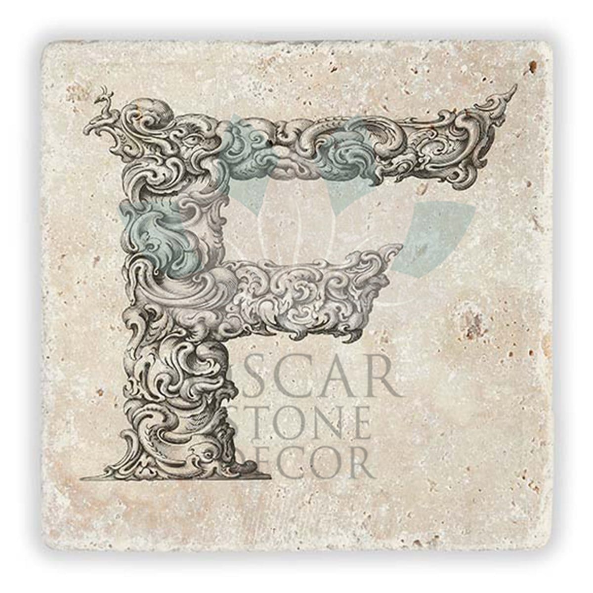 OSCAR STONE DECOR F HARFİ TEKLİ DOĞALTAŞ BARDAK ALTLIĞI / BA-F1 (COASTER)