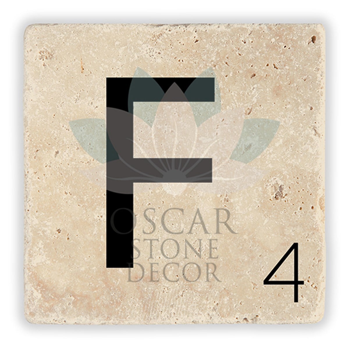 OSCAR STONE DECOR F HARFİ TEKLİ DOĞALTAŞ BARDAK ALTLIĞI / BA-F2 (COASTER)