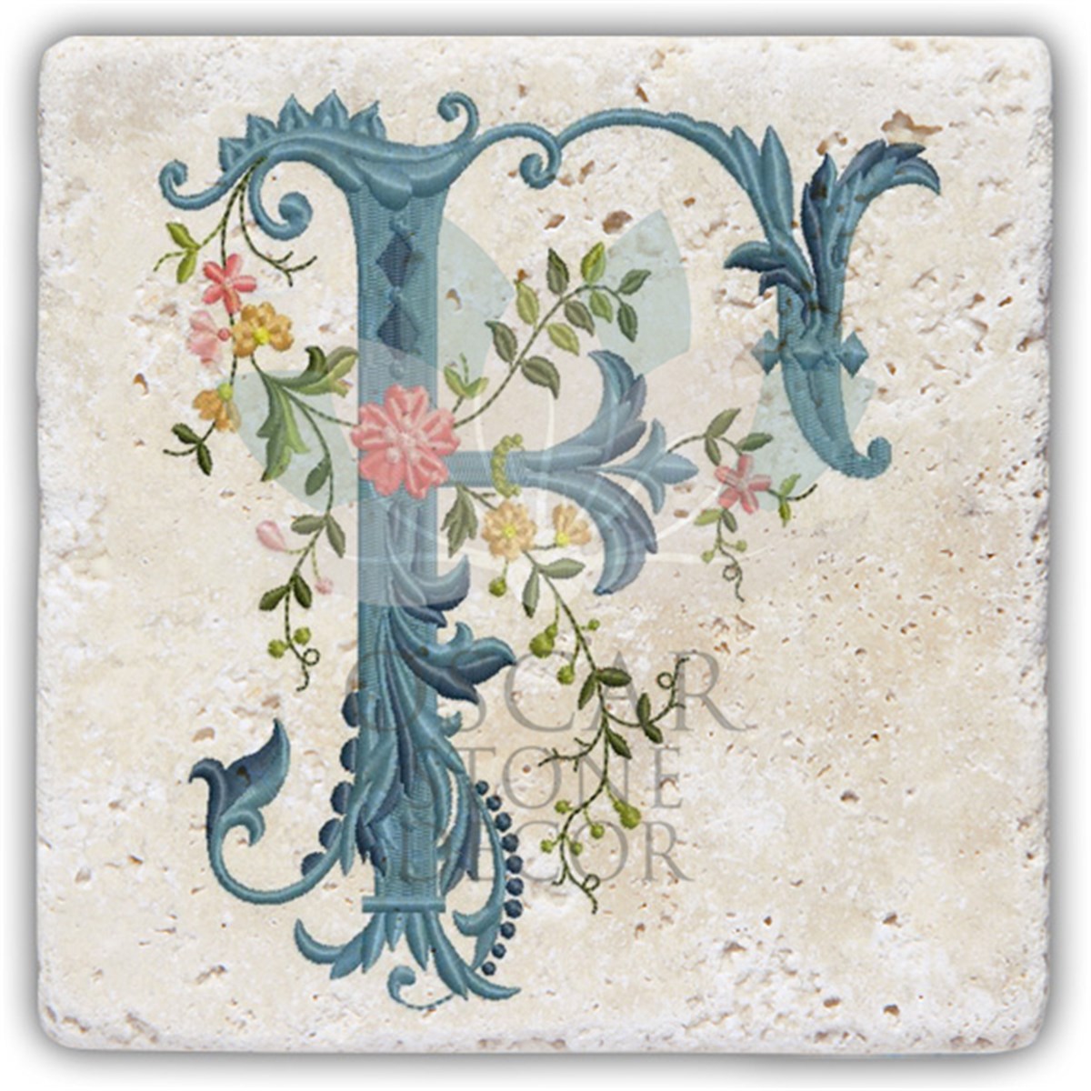 OSCAR STONE DECOR F HARFİ TEKLİ DOĞALTAŞ BARDAK ALTLIĞI / BA-F4 (COASTER)