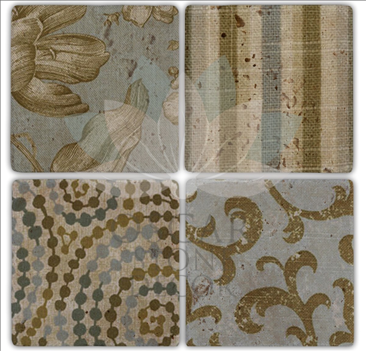 OSCAR STONE DECOR FABRİC PATTERN 4'lü DOĞALTAŞ BARDAK ALTLIĞI / BA188 (COASTER)
