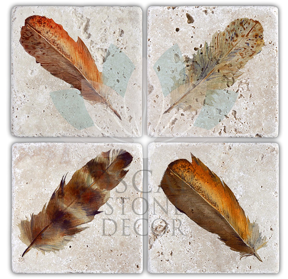 OSCAR STONE DECOR FEATHERS 4'lü DOĞALTAŞ BARDAK ALTLIĞI / BA117 (COASTER)