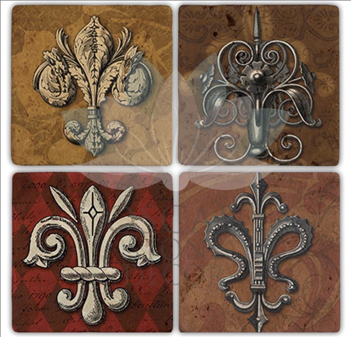 OSCAR STONE DECOR FLEUR DE LİS 4'lü DOĞALTAŞ BARDAK ALTLIĞI / BA178 (COASTER)