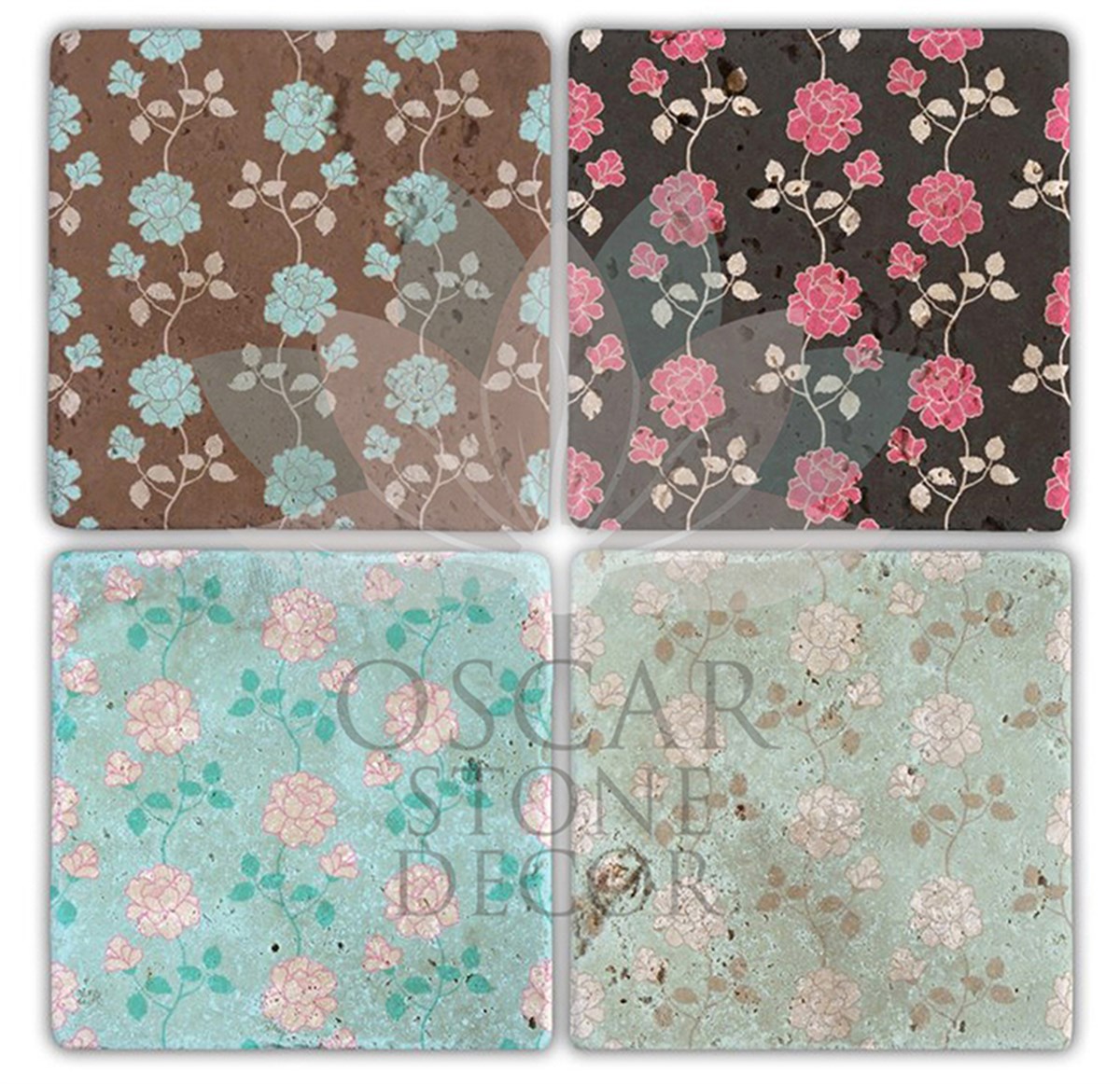 OSCAR STONE DECOR FLORAL 1 4'lü DOĞALTAŞ BARDAK ALTLIĞI / BA141 (COASTER)
