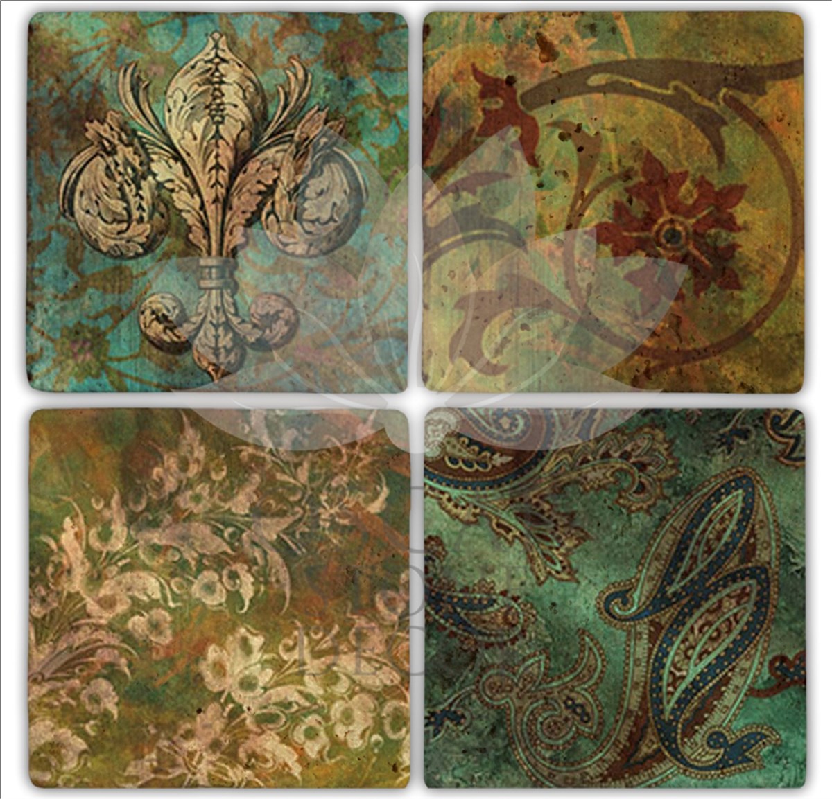 OSCAR STONE DECOR FLORAL PATTERN 4'lü DOĞALTAŞ BARDAK ALTLIĞI / BA177 (COASTER)