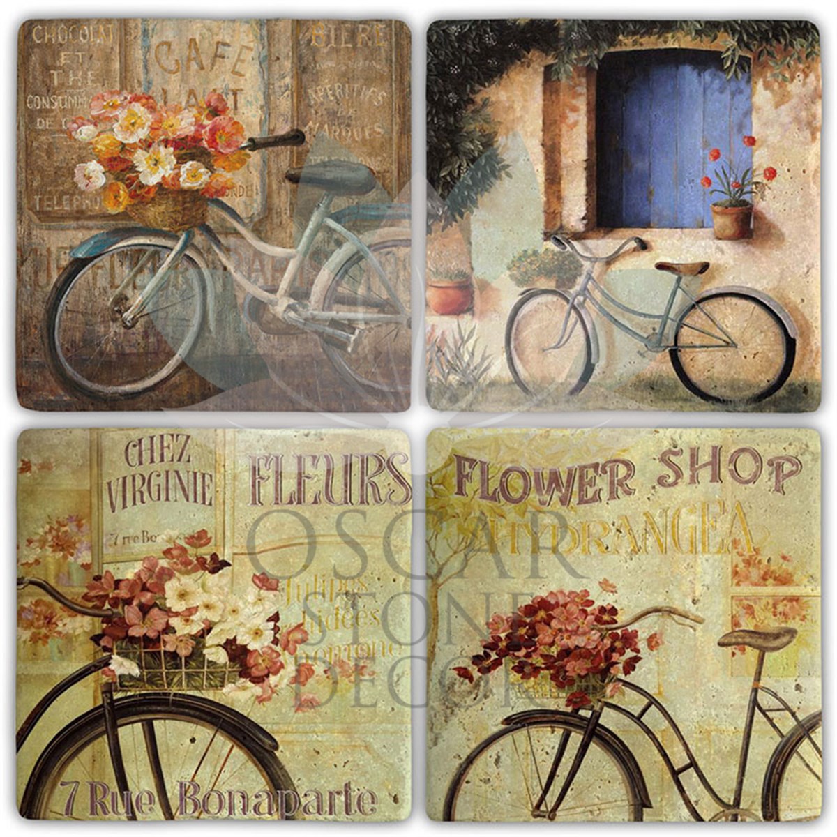 OSCAR STONE DECOR FLOWER BIKE 4'lü DOĞALTAŞ BARDAK ALTLIĞI / BA512 (COASTER)