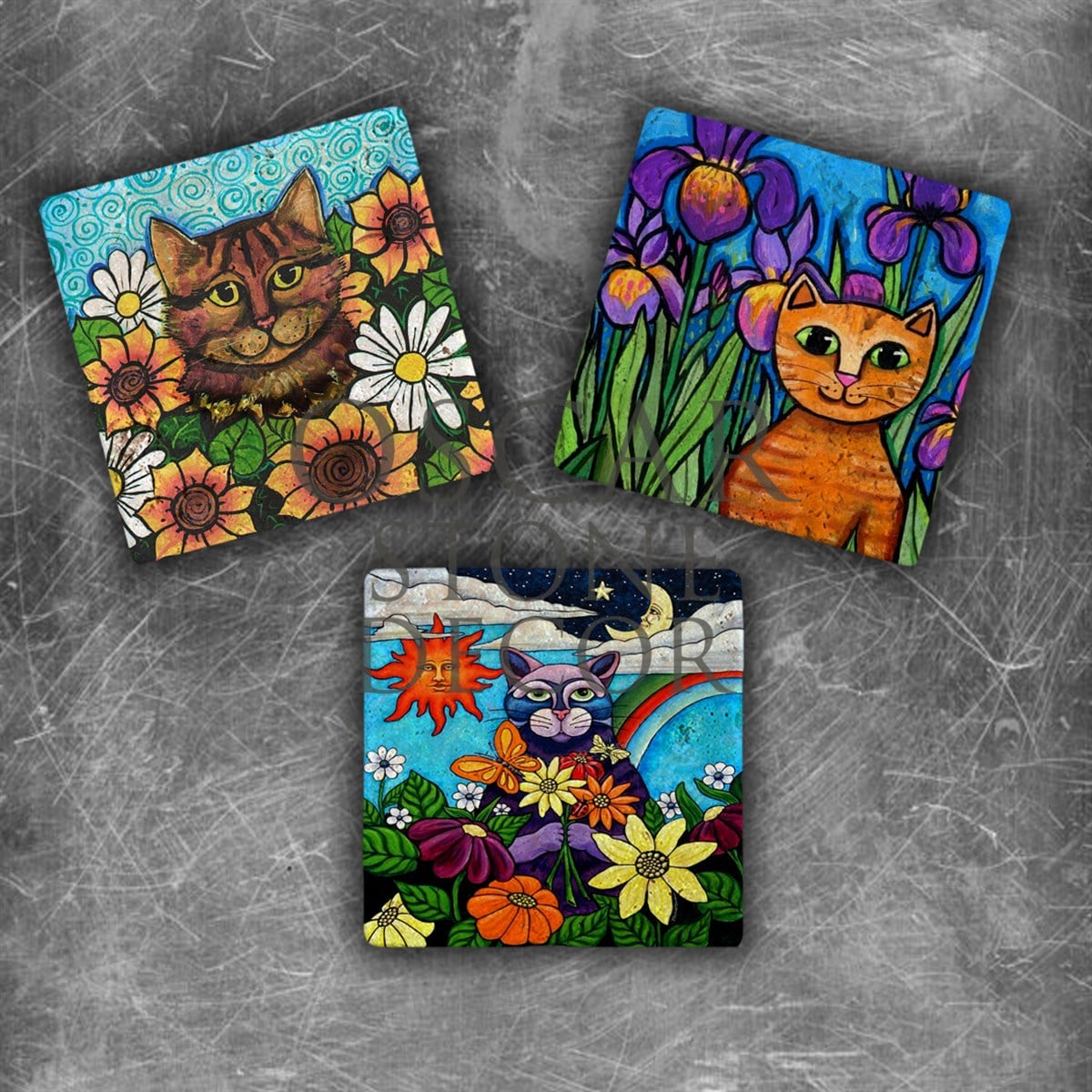 OSCAR STONE DECOR FLOWER CATS DOĞALTAŞ MAGNET SETİ / MG-089