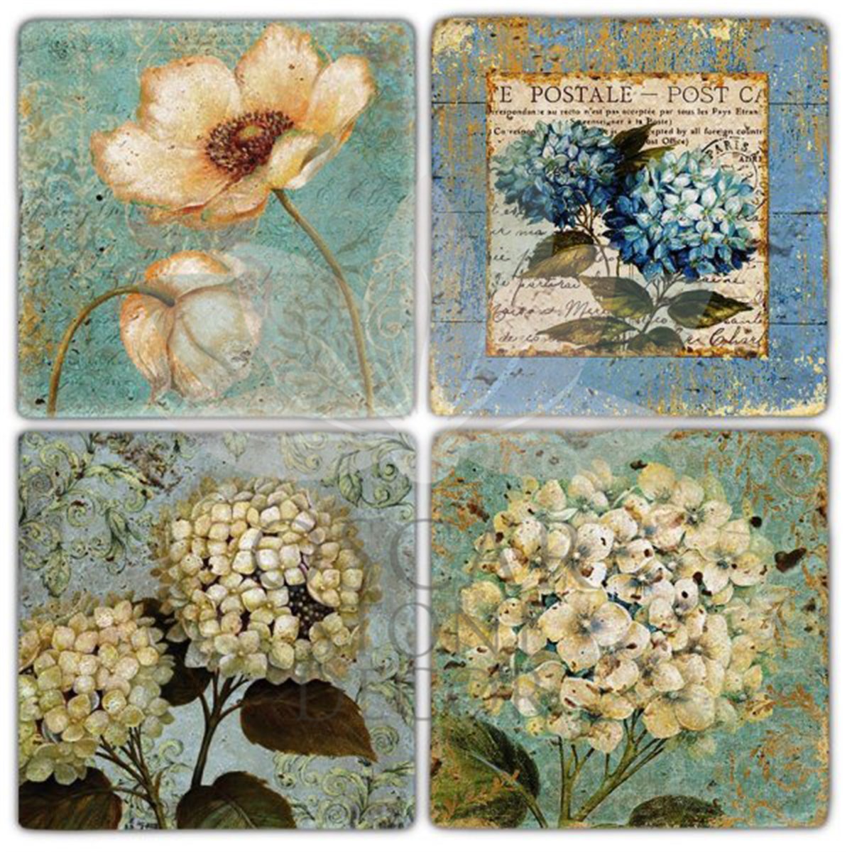 OSCAR STONE DECOR FLOWER VINTAGE 4'lü DOĞALTAŞ BARDAK ALTLIĞI / BA229 (COASTER)