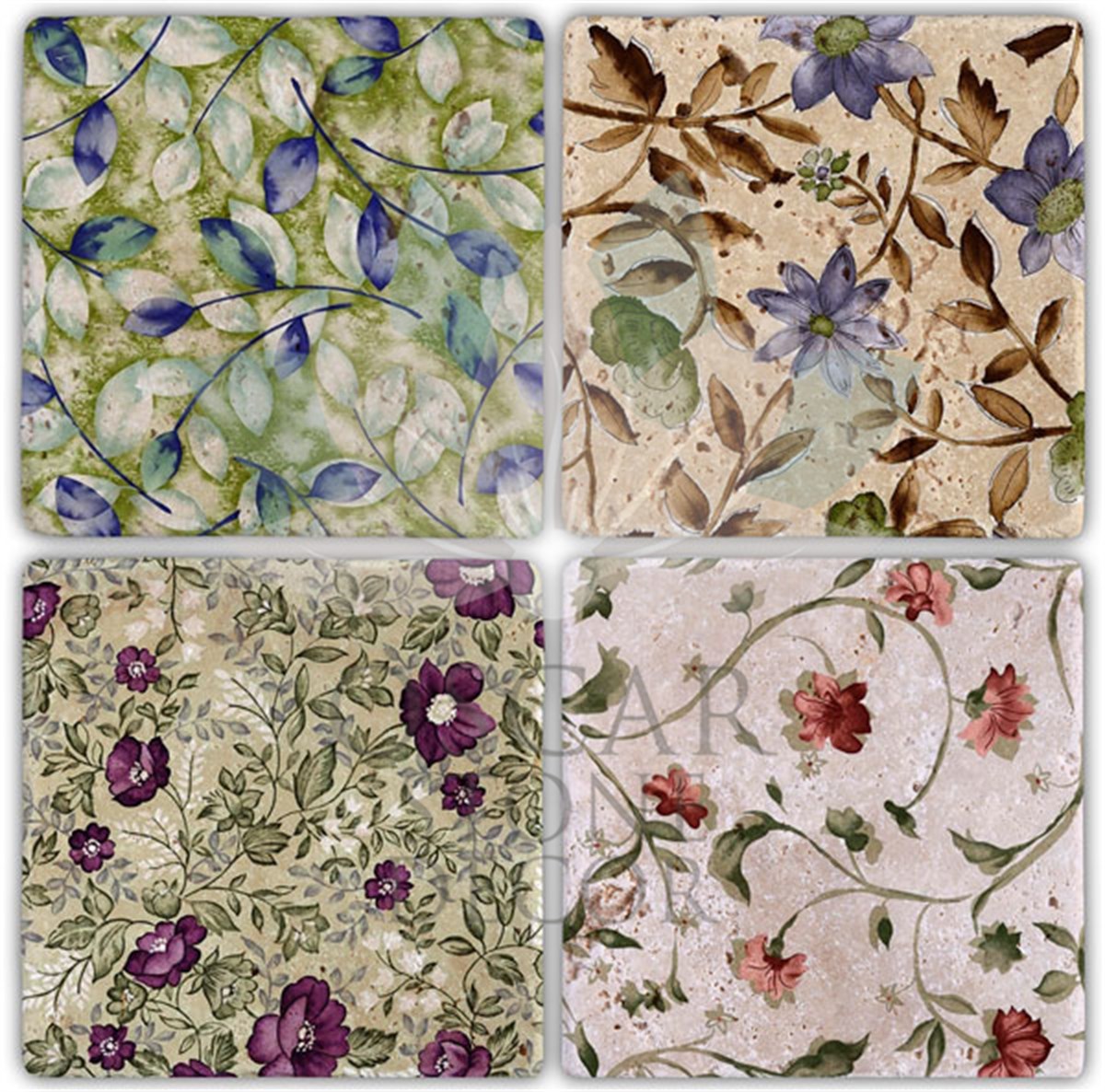 OSCAR STONE DECOR FLOWERS 4'lü DOĞALTAŞ BARDAK ALTLIĞI / BA004 (COASTER)