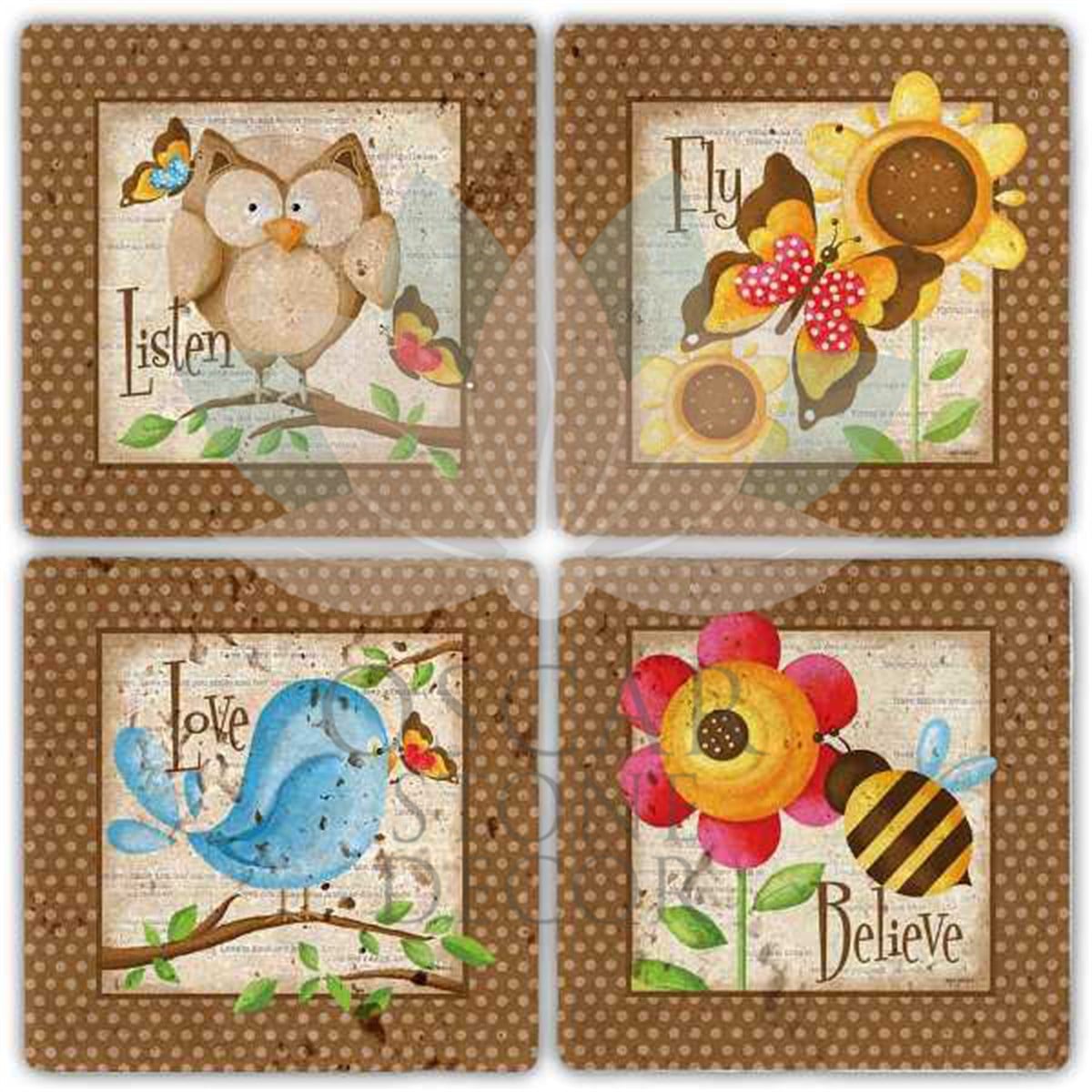 OSCAR STONE DECOR FLY BELIEVE 4'lü DOĞALTAŞ BARDAK ALTLIĞI / BA285 (COASTER)