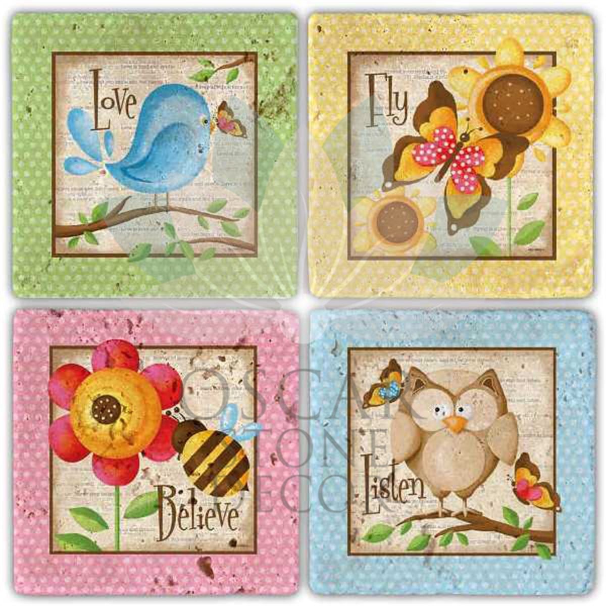 OSCAR STONE DECOR FLY BELIEVE II 4'lü DOĞALTAŞ BARDAK ALTLIĞI / BA287 (COASTER)