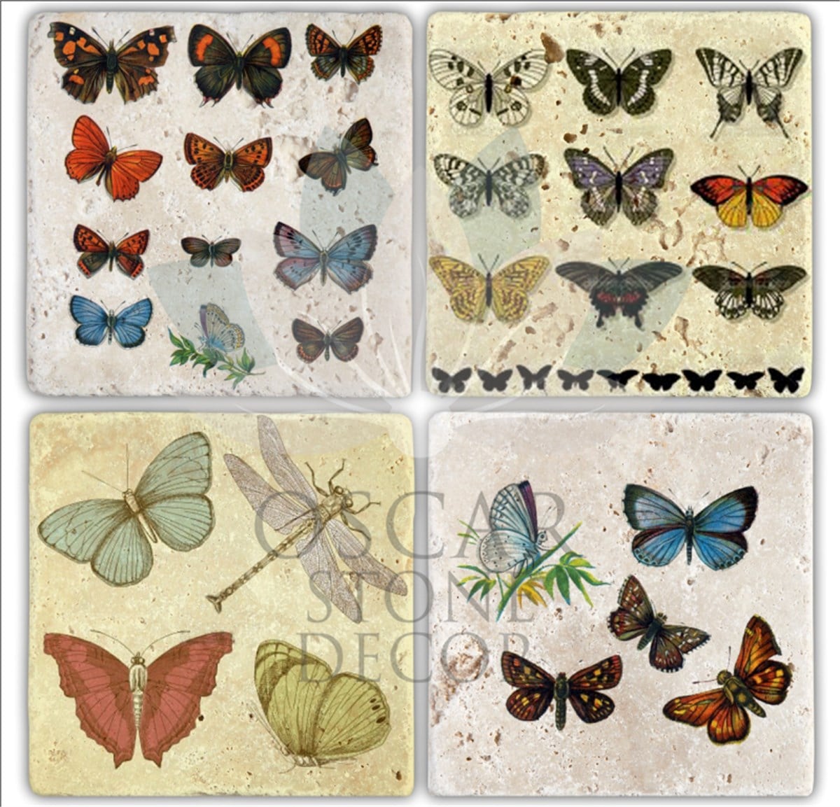 OSCAR STONE DECOR FLY TABLE 4'lü DOĞALTAŞ BARDAK ALTLIĞI / BA205 (COASTER)