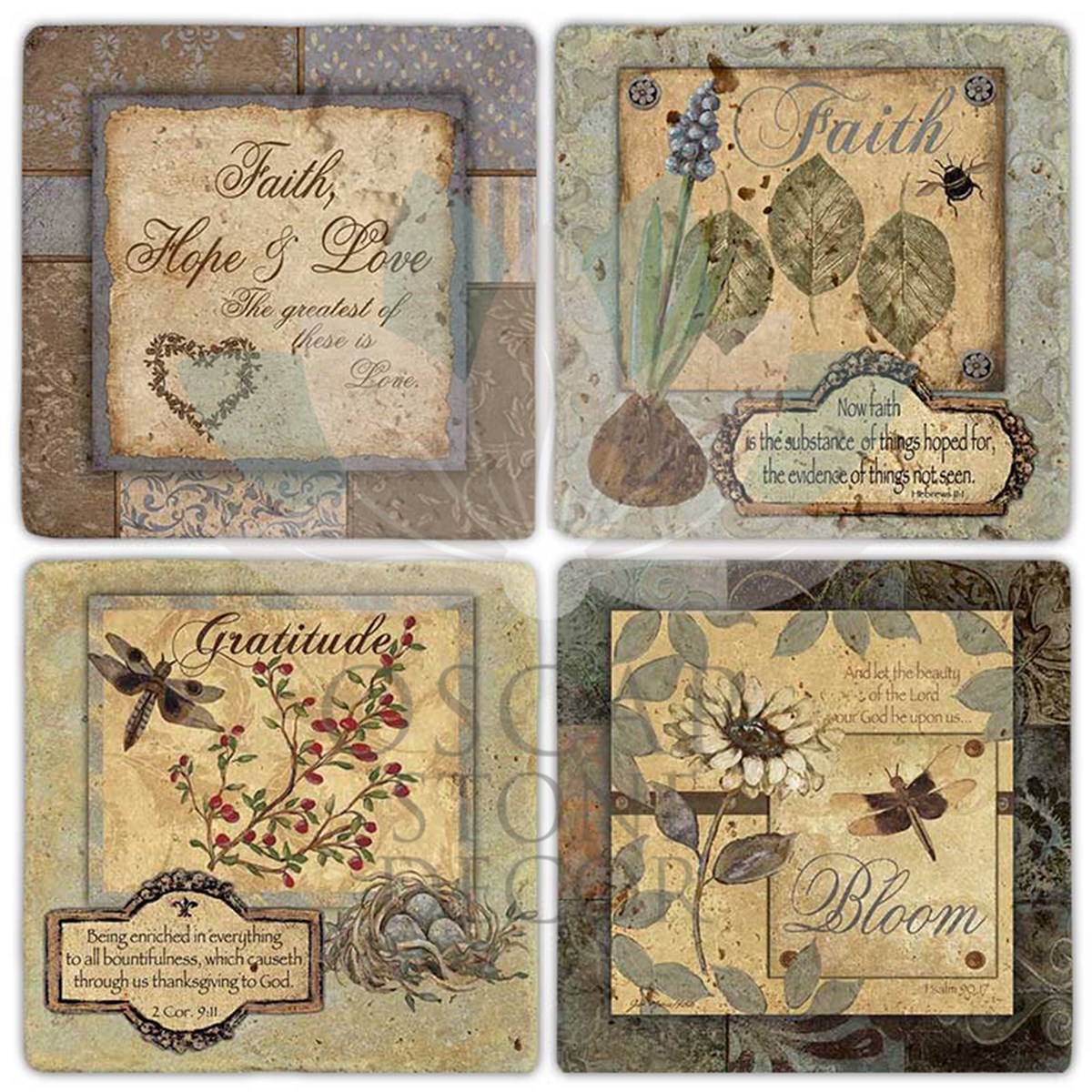 OSCAR STONE DECOR FRESH FRUIT 4'lü DOĞALTAŞ BARDAK ALTLIĞI / BA308 (COASTER)