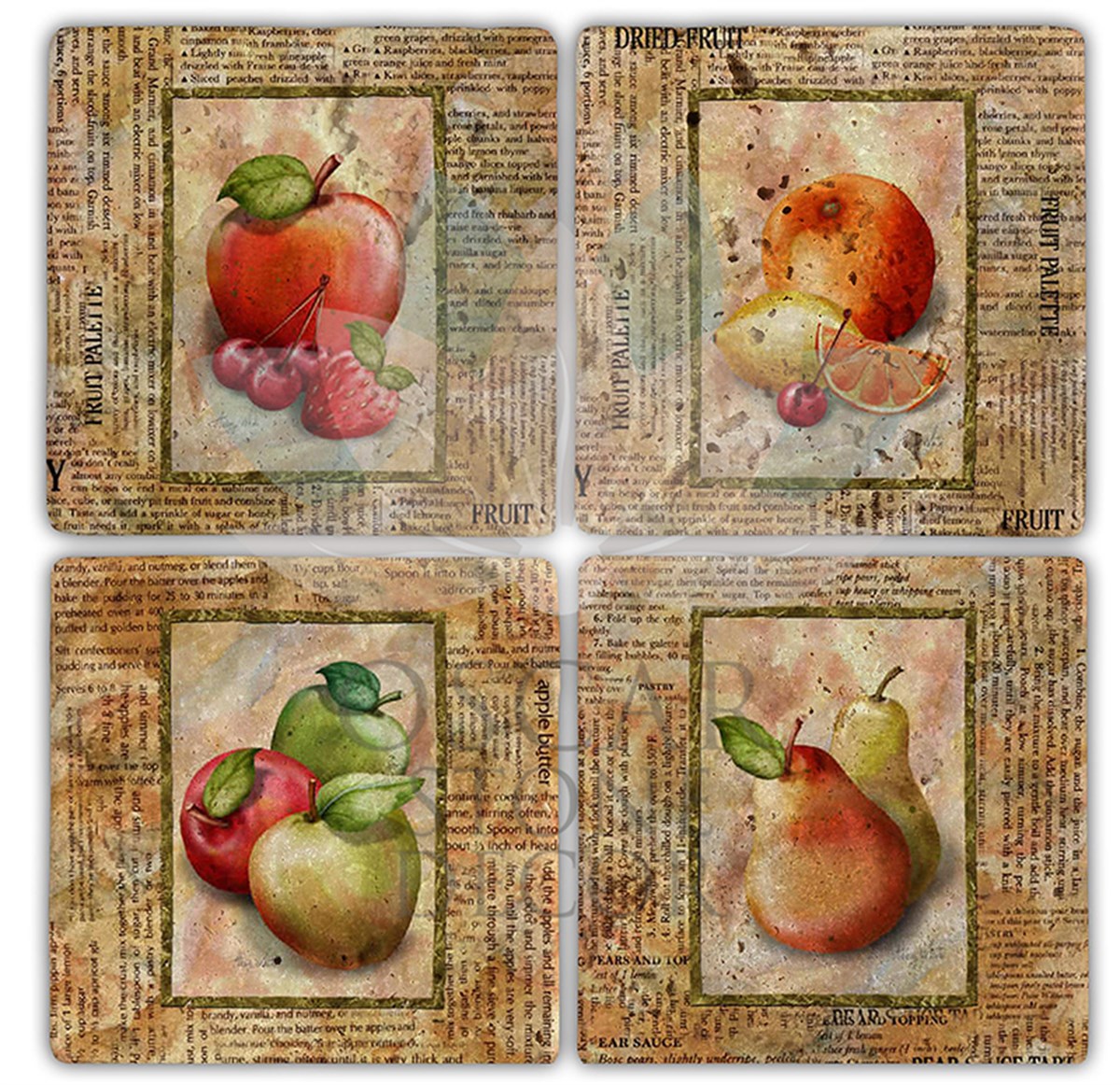 OSCAR STONE DECOR FRUITS 2 4'lü DOĞALTAŞ BARDAK ALTLIĞI / BA113 (COASTER)