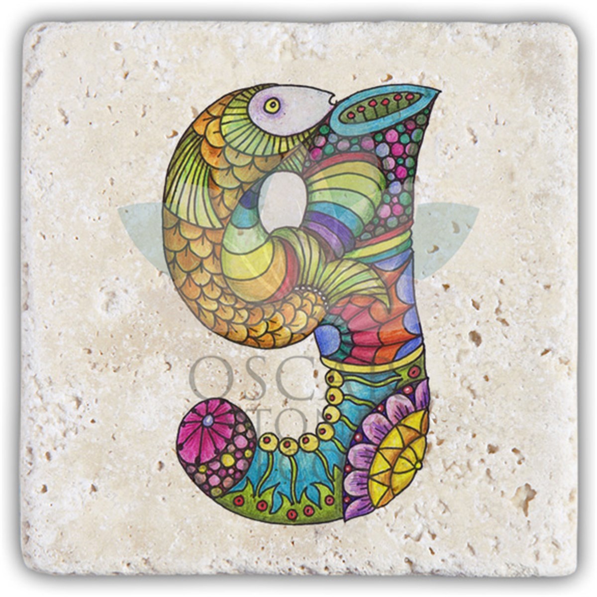OSCAR STONE DECOR G HARFİ TEKLİ DOĞALTAŞ BARDAK ALTLIĞI / BA-G5 (COASTER)