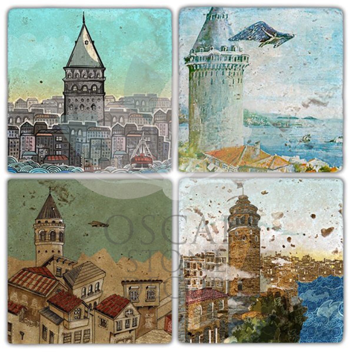 OSCAR STONE DECOR GALATA  4'lü DOĞALTAŞ BARDAK ALTLIĞI / BA317 (COASTER)