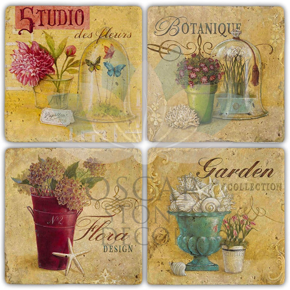 OSCAR STONE DECOR GARDEN COLLECTIONS 4'lü DOĞALTAŞ BARDAK ALTLIĞI / BA443 (COASTER)