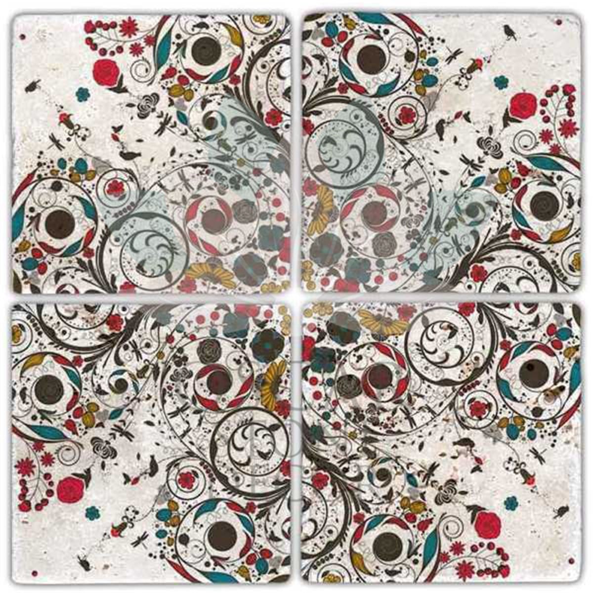 OSCAR STONE DECOR GARDEN FLOWERS 4'lü DOĞALTAŞ BARDAK ALTLIĞI / BA297 (COASTER)