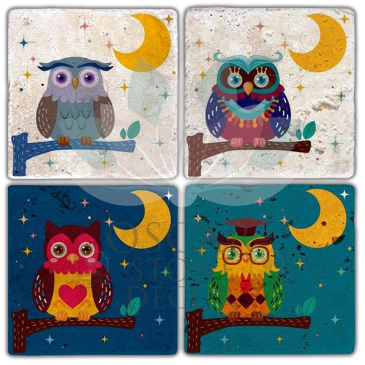 OSCAR STONE DECOR GECE KUŞU 4'lü DOĞALTAŞ BARDAK ALTLIĞI / BA224 (COASTER)