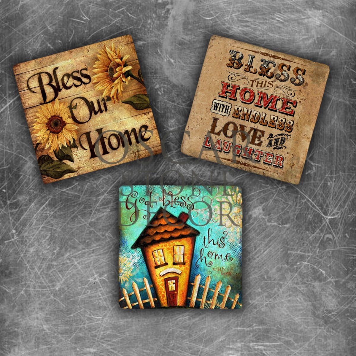 OSCAR STONE DECOR GOD BLESS THIS HOME DOĞALTAŞ MAGNET SETİ / MG-096