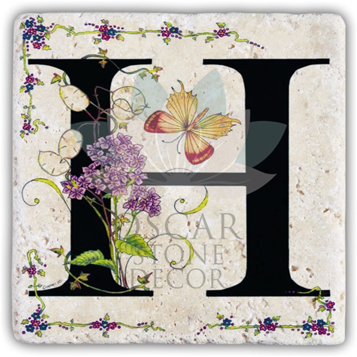 OSCAR STONE DECOR H HARFİ TEKLİ DOĞALTAŞ BARDAK ALTLIĞI / BA-H3 (COASTER)