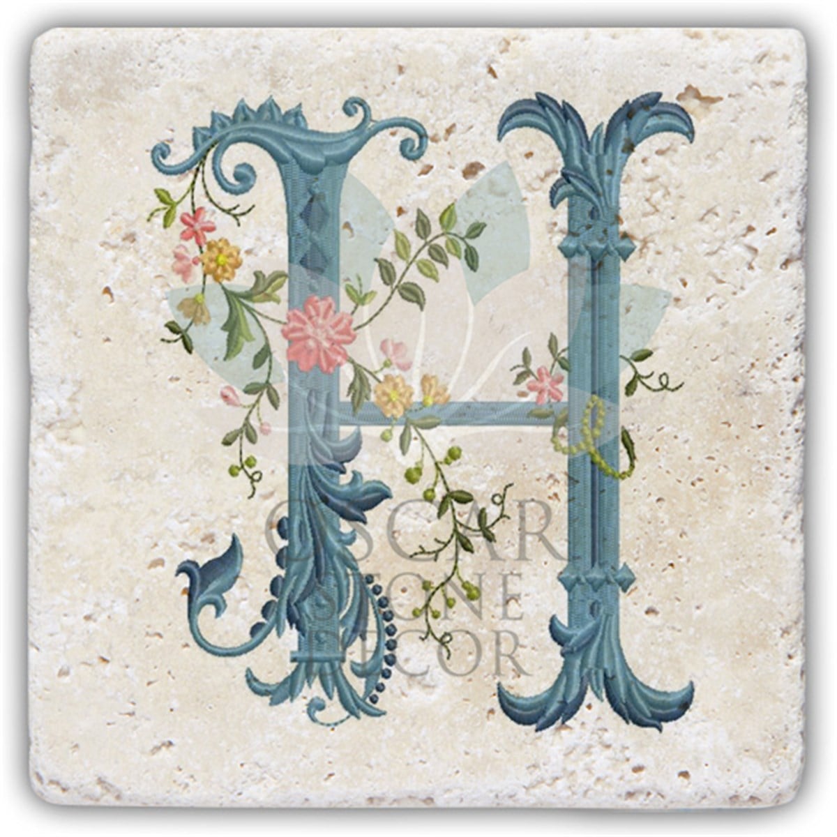 OSCAR STONE DECOR H HARFİ TEKLİ DOĞALTAŞ BARDAK ALTLIĞI / BA-H4 (COASTER)