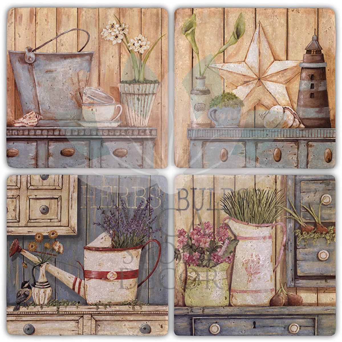 OSCAR STONE DECOR HERBS 4'lü DOĞALTAŞ BARDAK ALTLIĞI / BA404 (COASTER)