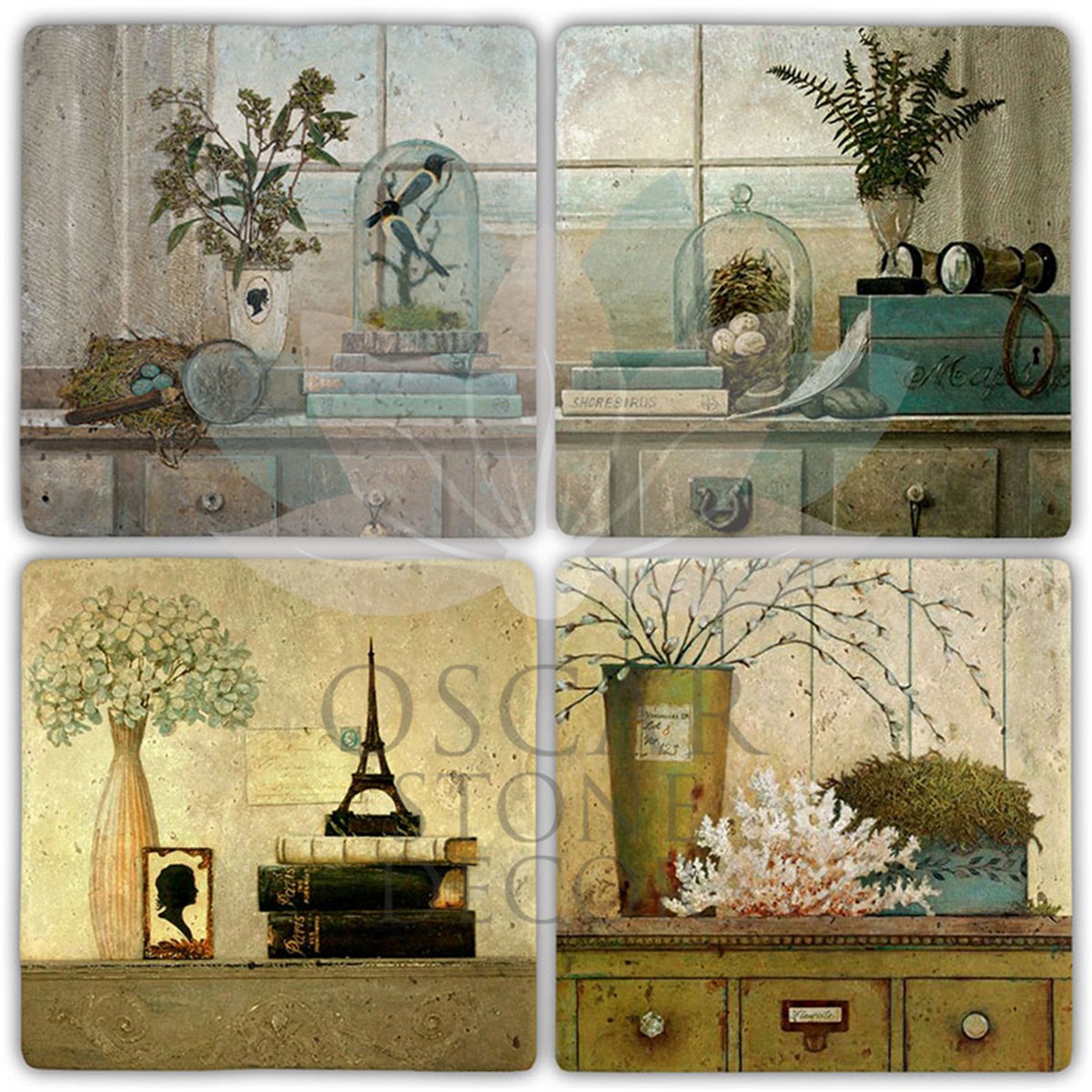 OSCAR STONE DECOR HOME IN BEACH 4'lü DOĞALTAŞ BARDAK ALTLIĞI / BA355 (COASTER)