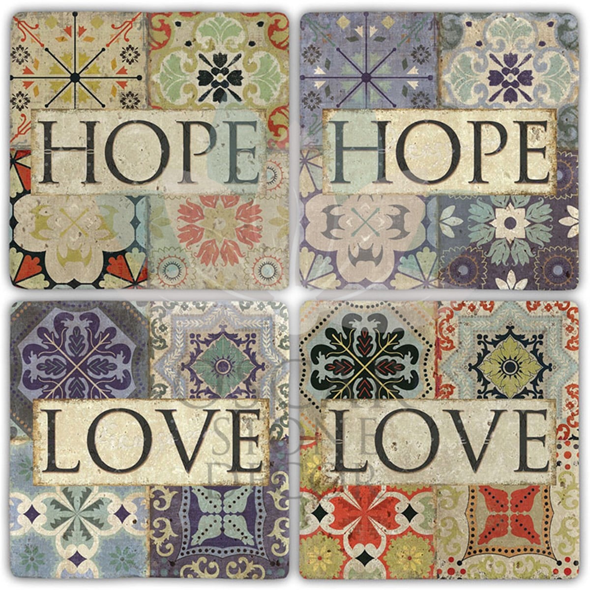 OSCAR STONE DECOR HOPE AND LOVE 4'lü DOĞALTAŞ BARDAK ALTLIĞI / BA510 (COASTER)